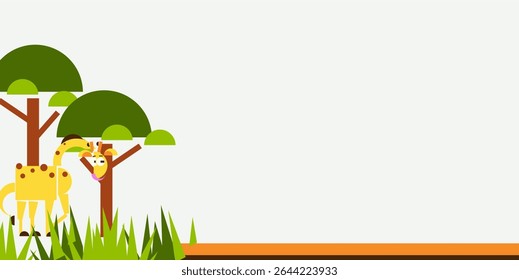 Giraffe day celebration background design with cubism giraffe animal and plants and with negative area for text. Cute giraffe animal geometry. world giraffe day