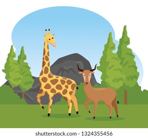 giraffe and deer wild animals with trees