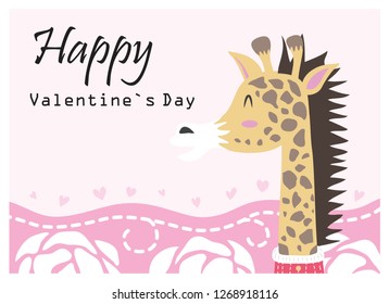 Giraffe design on Valentine's Day with greeting on the background with various components.