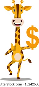 Giraffe with dollar sign, illustration, vector on white background.