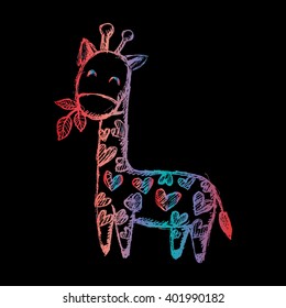 Giraffe doodle. Hand drawing illustration.