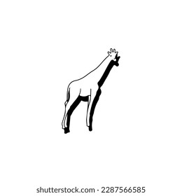 giraffe doodle illustration vector with shadow