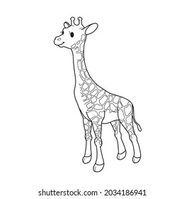 Giraffe Drawing , cartoon vector illustration Africa .Black and white.outline.coloring book