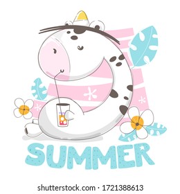 Giraffe drinking cocktail and Summer lettering