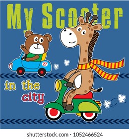 giraffe driving scooter. vector illustration. cute cartoon vector