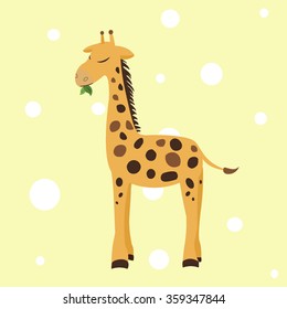 Giraffe eating leave vector illustration