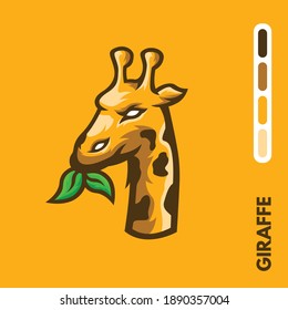 Giraffe eating leaves detailed illustration.