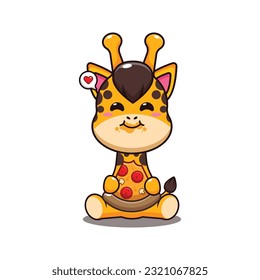 giraffe eating pizza cartoon vector illustration.