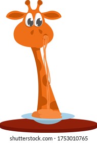 Giraffe eating spaghetti , illustration, vector on white background