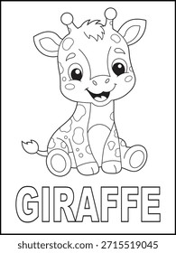 Giraffe Educational Flashcard Coloring Page for Toddler. ABC Animal Worksheet with Cute Cartoon Character. Preschool Homeschool Learning Resource
