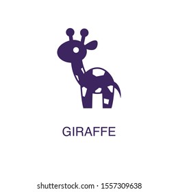 Giraffe element in flat simple style on white background. Giraffe icon, with text name concept template
