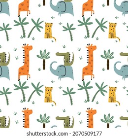 giraffe elephant lion crocodile tree leaf palm green patternsafari travel wildlife woodland sweet animal line vector backgrounf black and white tee illustration art vector tee slogan