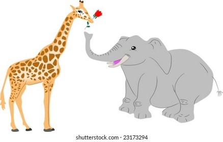 Giraffe and elephant. vector