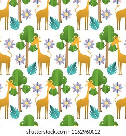 giraffe with exotic flower and tree background