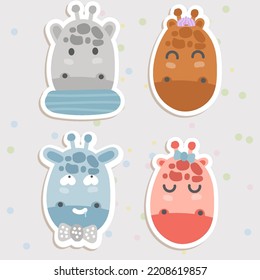Giraffe Face Mood Sticker. Cute Wildlife Cartoon Animal hang on Tag Vector Illustration.