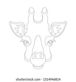 giraffe  face, vector illustration ,  front view, lining draw