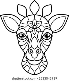 Giraffe Face with Vertical Mandala Design on the Neck | Unique Animal Mandala Art