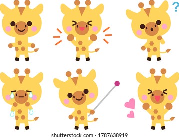 Giraffe facial expression and gesture illustration set
