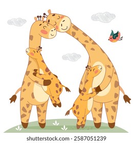 giraffe family, happy family, giraffe coloring page, family vacation, holidays, vacation, african animals, africa, savannah, cute giraffes, parents, happy family, brother and sister, raising children