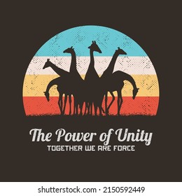 Giraffe family silhouette. Funny animal herd. Retro vintage design