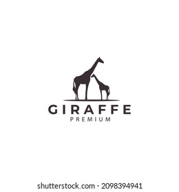 giraffe with family silhouette logo design vector icon illustration