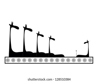giraffe family silhouette on white background with ornaments