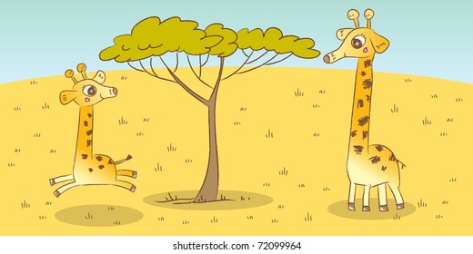 Giraffe family- wild animals drawings