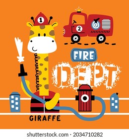 giraffe la divertida caricatura animal de rescate de incendios