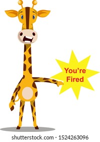 Giraffe fired someone, illustration, vector on white background.