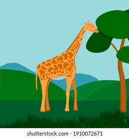 Giraffe Cartoon-Illustration. Giraffe mit Palmen.