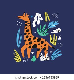 Giraffe flat hand drawn vector characters. Cute african animal cartoon character. Zoo, safari mammal. Savannah, jungle creature. Isolated wildlife clipart. Kid book, t-shirt, travel postcard design