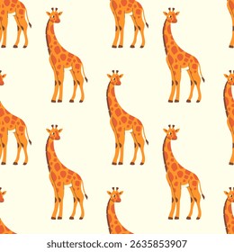 Giraffe in flat style on light background seamless pattern