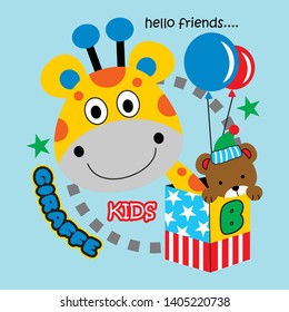 the giraffe is flying with the balloon, cartoon vector illustration