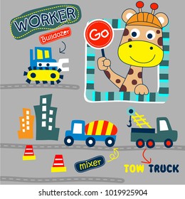 giraffe the foreman funny animal cartoon,vector illustration
