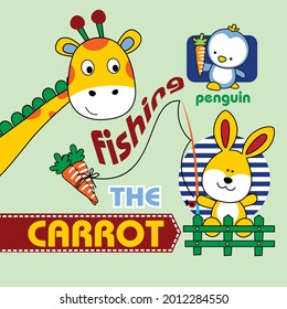 giraffe and friend are playing with their little friend,cartoon vector illustration