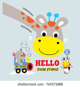 giraffe and friends, cartoon vector illustration