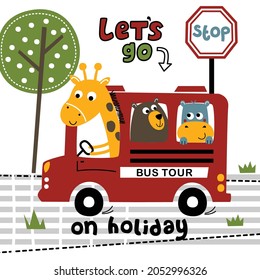 giraffe and friends on the bus funny animal cartoon