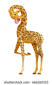 Giraffe full length, showing the language. Vector. Cartoon