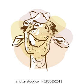 Giraffe fun sketch portrait.. Hand drawn color illustration. Wild animal drawing
