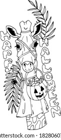 Giraffe - Ghost. Black-white halloween.