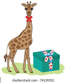 giraffe with gift box