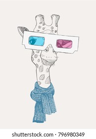 giraffe with glasses 3D. cool giraffe. giraffe t-shirt