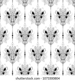 giraffe graphic illustration seamless background black and white