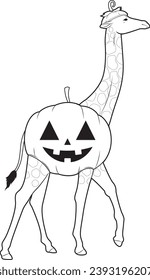 Giraffe Halloween Pumpkin Animal Vector Graphic Art Illustration