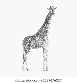 Giraffe hand drawings. Collection of drawings safari. Vintage paper. Wild and exotic animals. Hand drawn in vintage style. Hand drawn line graphics. Isolated on white background. Vector description.