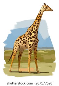 Giraffe hand drawn vector colorful illustration 