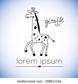 Giraffe - hand drawn vector illustration for coloring (logo, sign, symbol, icon)
