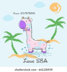 giraffe/ hand drawn vector illustration/ can be used for kid's or baby's shirt design/ fashion print design/ fashion graphic/ t-shirt/ kids wear