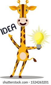 Girafa con idea, ilustración, vector sobre fondo blanco.