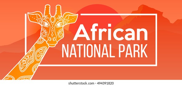Giraffe head card. Print for clothes, cards, picture banner for websites. Ethnic Indian ornaments. Vector illustration